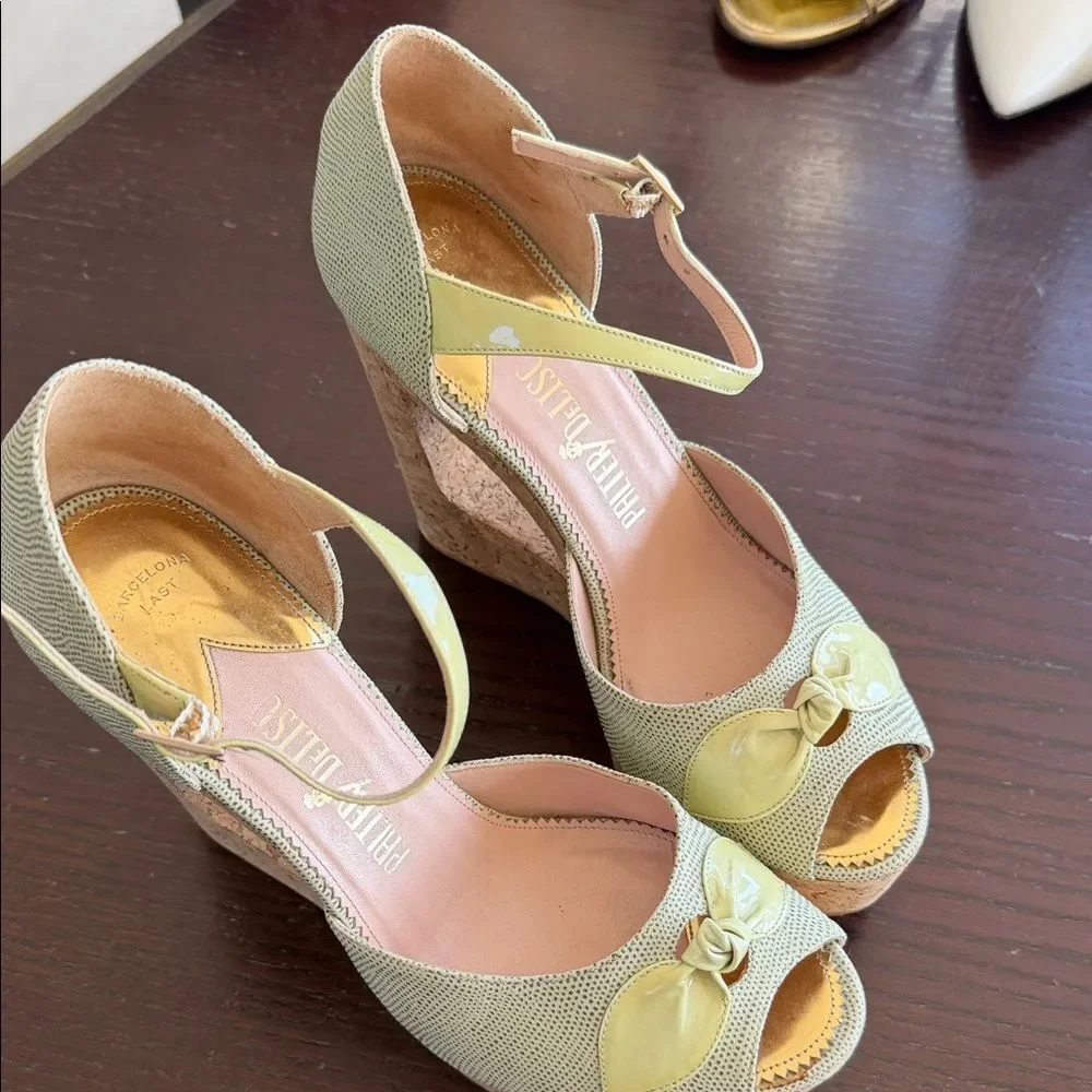 Valentino Cream and Tan Wedge Sandals